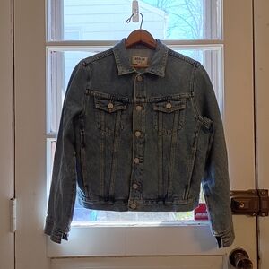 Agolde Vivian Jean Jacket Women's M Trucker Blue Flap Pockets Cotton USA Made